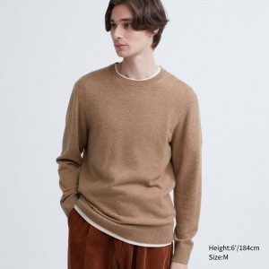 UNIQLO 100pct Cashmere Crew Neck Jumper Kahverengi | 206-WJZUHM