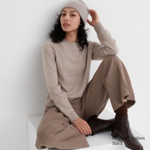 UNIQLO 100pct Cashmere Crew Neck Jumper Bej Rengi | 961-NFBSGM