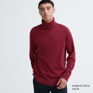 UNIQLO 100pct Cashmere Turtleneck Jumper Wine | 376-ICZMHP
