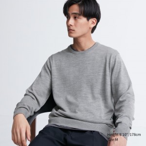 UNIQLO 100pct Extra Fine Merino Crew Neck Jumper Gray | 602-MRDXWF