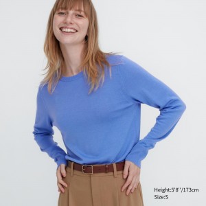 UNIQLO 100pct Extra Fine Merino Crew Neck Jumper Mavi | 381-KGENST