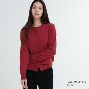 UNIQLO 100pct Extra Fine Merino Crew Neck Cardigan Kırmızı | 718-YZTGDP