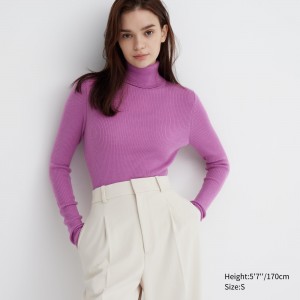 UNIQLO 100pct Extra Fine Merino Ribbed Turtleneck Jumper Mor | 372-WQIDAJ