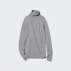 UNIQLO 100pct Extra Fine Merino Ribbed Turtleneck Jumper Gray | 027-RNTYOM