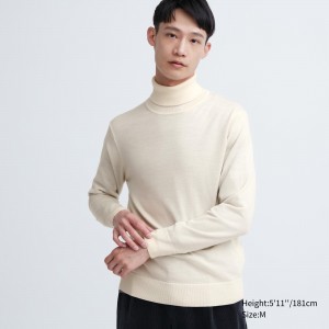 UNIQLO 100pct Extra Fine Merino Turtleneck Jumper Beyaz | 023-CGFNTU