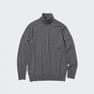 UNIQLO 100pct Extra Fine Merino Turtleneck Jumper Gray | 781-HKBGRI