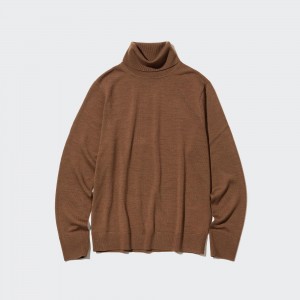 UNIQLO 100pct Extra Fine Merino Turtleneck Jumper Kahverengi | 652-AJXUZV