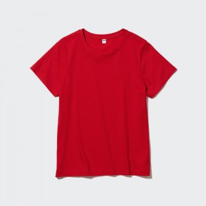 UNIQLO 100pct Supima Cotton Crew Neck Short Sleeved T-Shirt Kırmızı | 254-TNBGQE