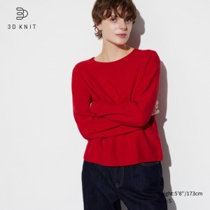 UNIQLO 3d Knit Seamless Cotton Crew Neck Jumper Kırmızı | 063-WVBFEX