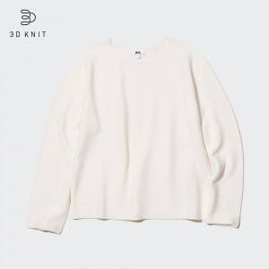 UNIQLO 3d Knit Seamless Cotton Crew Neck Jumper Beyaz | 017-AVKZIQ