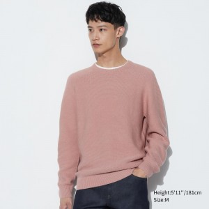 UNIQLO 3d Knit Seamless Crew Neck Jumper Pembe | 281-UNVAWB
