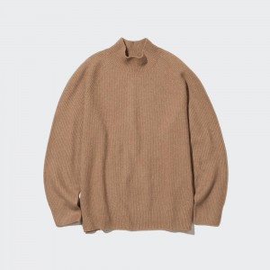UNIQLO 3d Knit Seamless Soufflé Yarn Mock Neck Jumper Kahverengi | 685-WTYUFE
