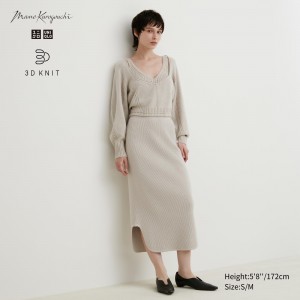 UNIQLO 3d Knit Seamless Soufflé Yarn Ribbed Skirt Natural | 524-EJIKLM