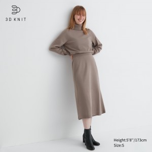 UNIQLO 3d Knit Seamless Soufflé Yarn Skirt Bej Rengi | 374-ULNJYT