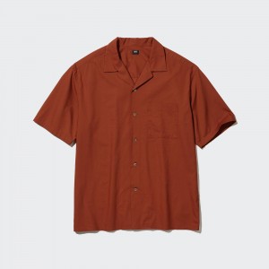 UNIQLO Casual Short Sleeved Shirt Open Collar Koyu Turuncu | 391-GHDXFJ
