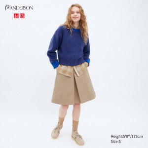 UNIQLO Cotton Midi Skirt Bej Rengi | 397-BAWMHZ