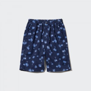 UNIQLO Cotton Stretch Printed Easy Shorts Lacivert | 918-UAGRZC