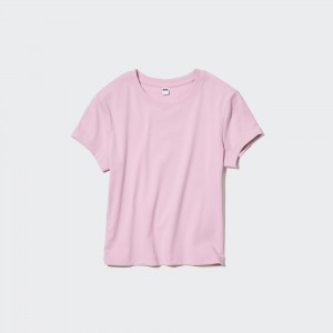 UNIQLO Cropped Fit Short Sleeved T-Shirt Pembe | 736-FWAUPK