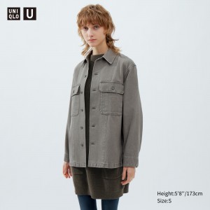 UNIQLO Denim Shirt Jacket Gray | 540-NBOCRV