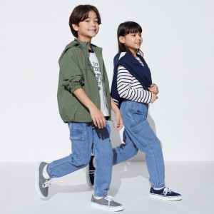 UNIQLO Denim Stretch Cargo Joggers Mavi | 046-BUMEKR