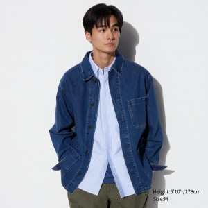UNIQLO Denim Utility Jacket Mavi | 237-YGEVMZ