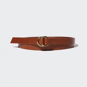 UNIQLO Double Ring Narrow Leather Belt Kahverengi | 985-EGQWSD