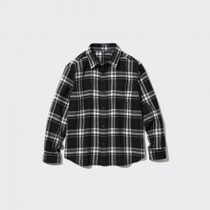 UNIQLO Flannel Checked Shirt Siyah | 082-GYEFUB
