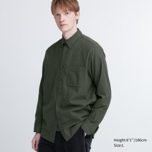 UNIQLO Flannel Regular FiT-Shirt Zeytin Yeşili | 284-EXHUZL