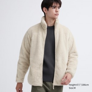 UNIQLO Fluffy Fleece Zipped Jacket Beyaz | 573-ZRJSMF