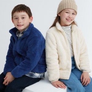 UNIQLO Fluffy Fleece Zipped Jacket Mavi | 076-PJOQVX