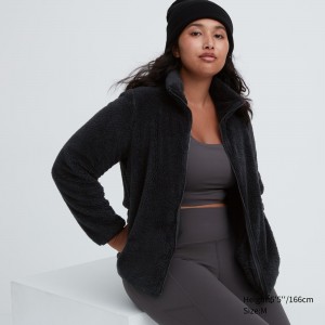 UNIQLO Fluffy Fleece Zipped Jacket Siyah | 785-XRFEAV