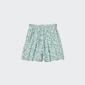 UNIQLO Girls Linen Blend Flower Print Easy Shorts Yeşil | 609-DLKAZW