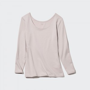UNIQLO Heattech Extra Warm Cotton Scoop Neck Long Sleeved Thermal Top Açık | 824-RZOWPE