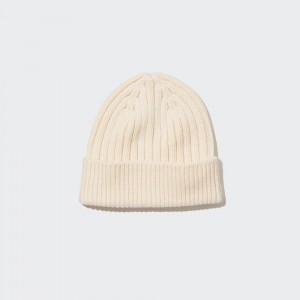 UNIQLO Heattech Ribbed Beanie Hat Beyaz | 760-JXUSKE