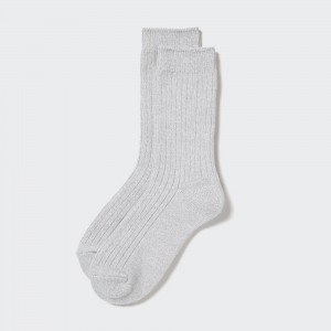 UNIQLO Heattech Ribbed Thermal Socks Gray | 137-XVWEYK