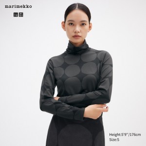 UNIQLO Heattech Turtleneck Dot Print Turtleneck Long Sleeved Thermal Top Koyu | 630-DMTNZW