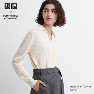 UNIQLO Lambswool Knitted Polo Beyaz | 763-JWALMP