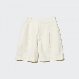 UNIQLO Linen Blend High Waisted Shorts Beyaz | 537-GRPUVE