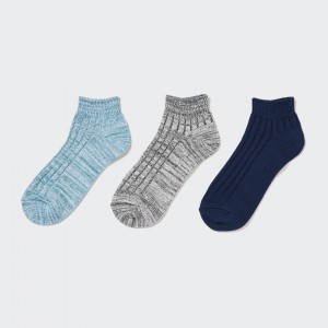 UNIQLO Marl Ankle Socks Three Pairs Mavi | 697-BDTIAU