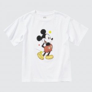 UNIQLO Mickey Stands Ut Graphic T-Shirt Beyaz | 906-RJLIBY