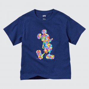 UNIQLO Mickey Stands Ut Graphic T-Shirt Mavi | 481-BZSQVA