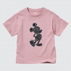 UNIQLO Mickey Stands Ut Graphic T-Shirt Pembe | 760-REGWBV