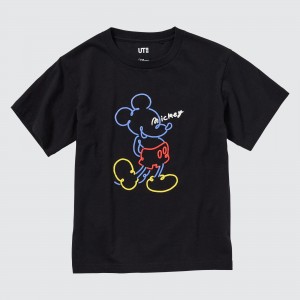 UNIQLO Mickey Stands Ut Graphic T-Shirt Siyah | 237-CKENMS