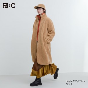 UNIQLO Pile Lined Fleece Stand Collar Coat Bej Rengi | 208-LFMPUY