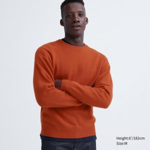 UNIQLO Premium Lambswool Crew Neck Jumper Turuncu | 198-IQHRAT