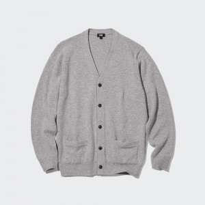 UNIQLO Premium Lambswool V Neck Cardigan Gray | 423-EQYXOR