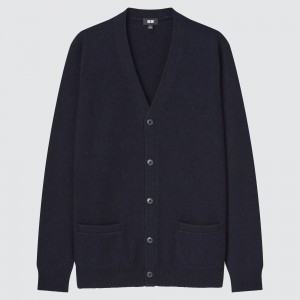 UNIQLO Premium Lambswool V Neck Cardigan 2021 Season Lacivert | 506-SRNDJC