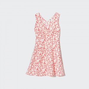 UNIQLO Printed V Neck Sleeveless Mini Dress Kırmızı | 370-ORNVAS