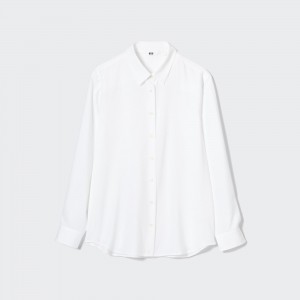 UNIQLO Rayon Long Sleeved Blouse 2021 Season Beyaz | 789-ANTSPM