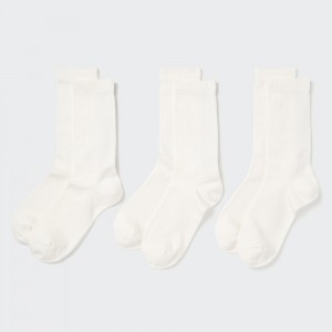 UNIQLO Ribbed Socks Three Pairs Beyaz | 708-YJFMNU
